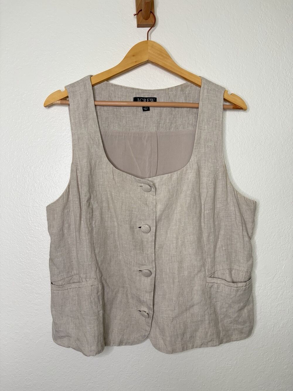 J. Crew Scoopneck Linen Blend Vest Neutral Beige Size 16 European Summer
